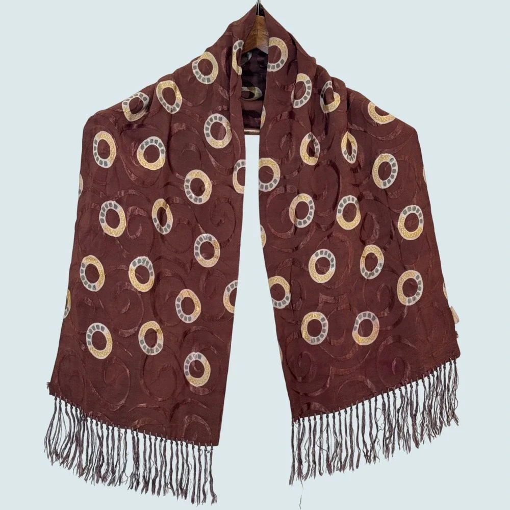 Vintage 1940s Scarf by Cisco Men's Rayon Evening Scarf Fringed Abstract